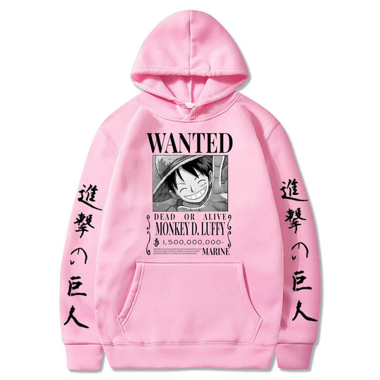 Luffy Wanted Hoodie pink