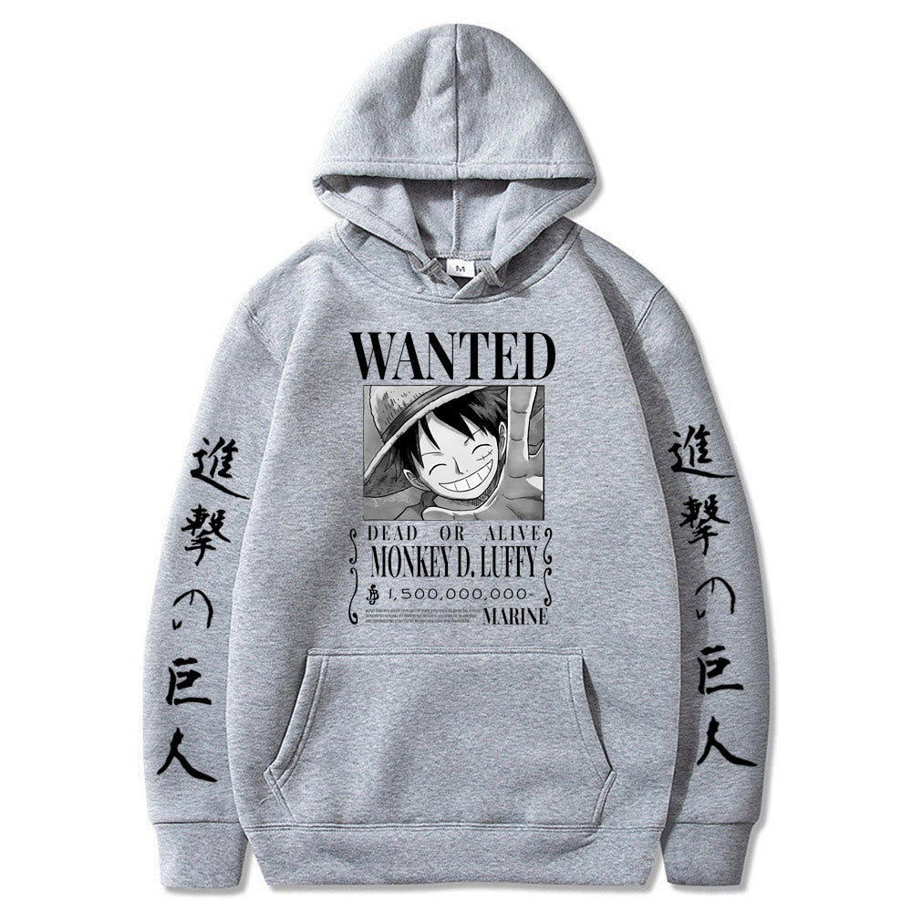 Luffy Wanted Hoodie gray