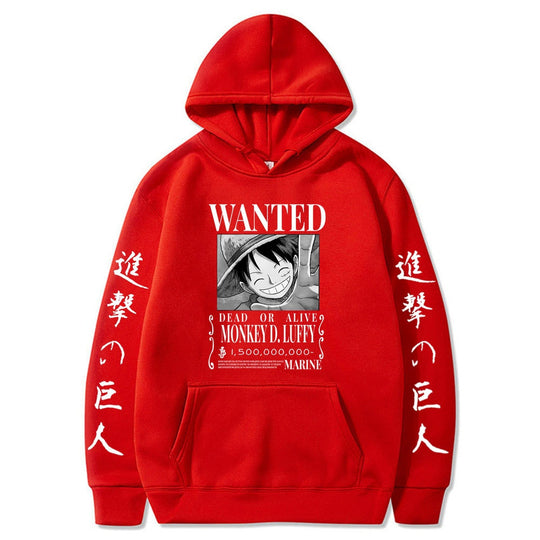 Luffy Wanted Hoodie red