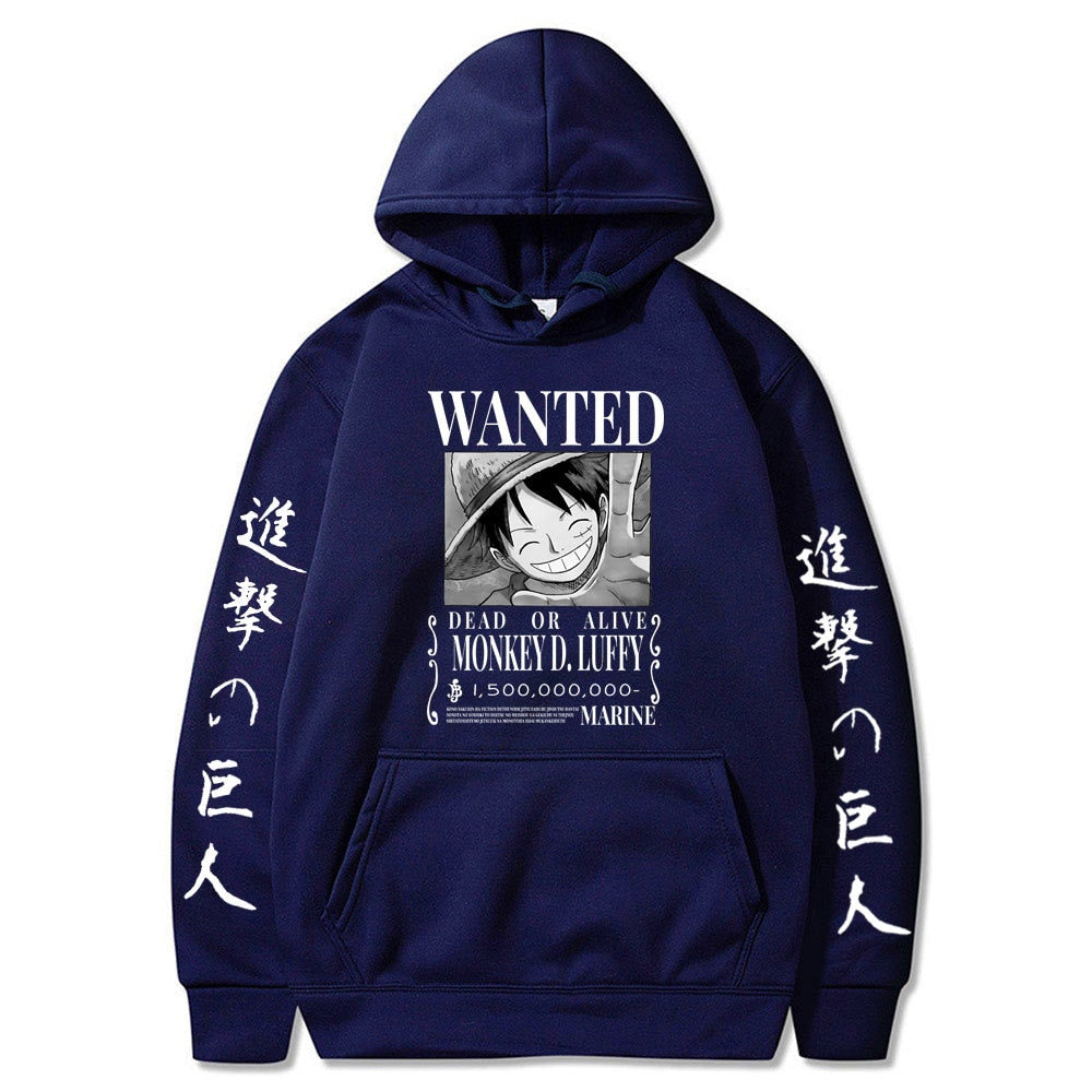 Luffy Wanted Hoodie navy blue