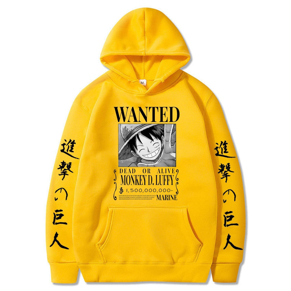 Luffy Wanted Hoodie yellow