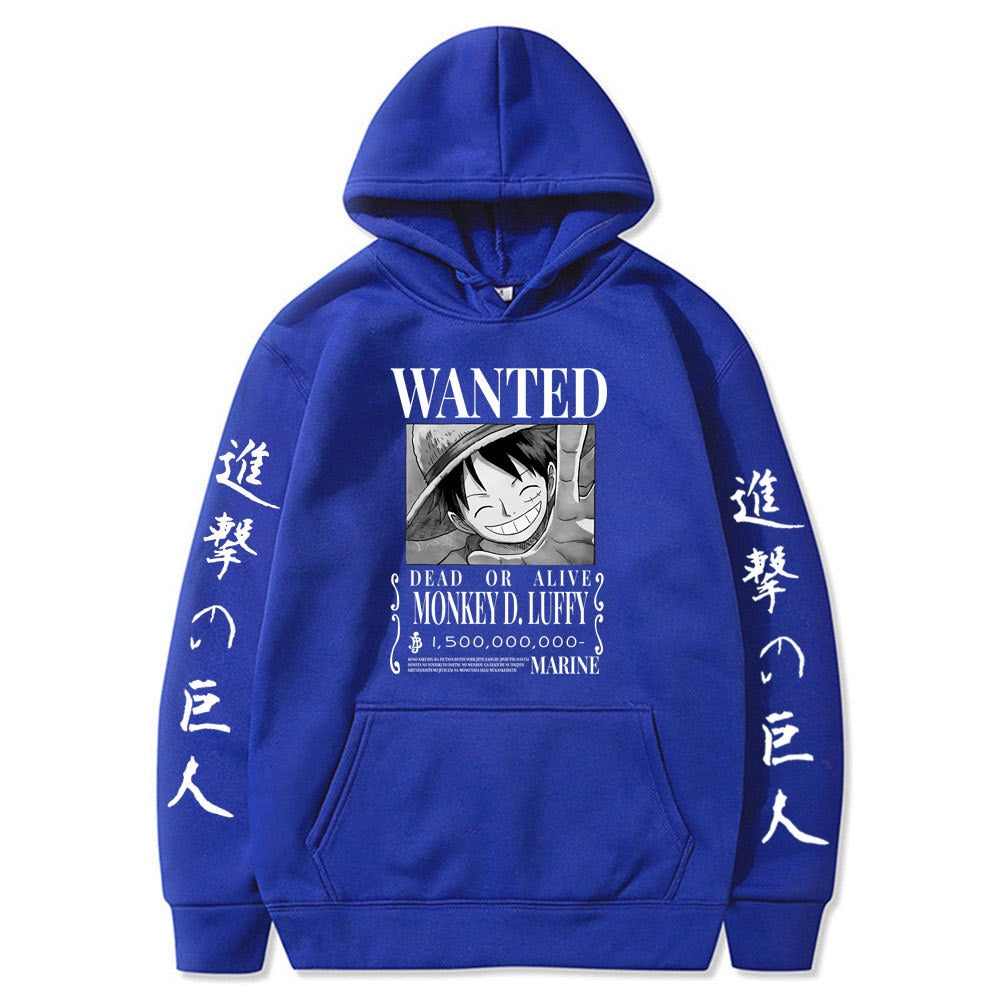 Luffy Wanted Hoodie blue