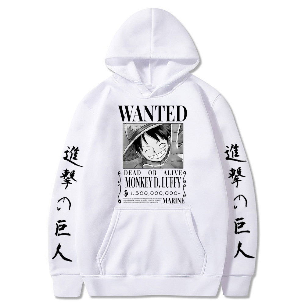 Luffy Wanted Hoodie white