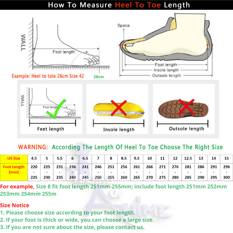Levi Ackerman Sneakers size chart