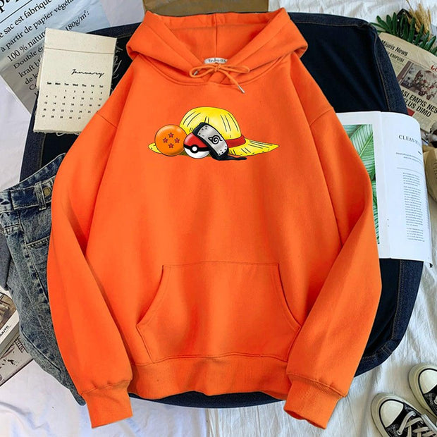 naruto one piece dragon ball pokemon hoodie orange