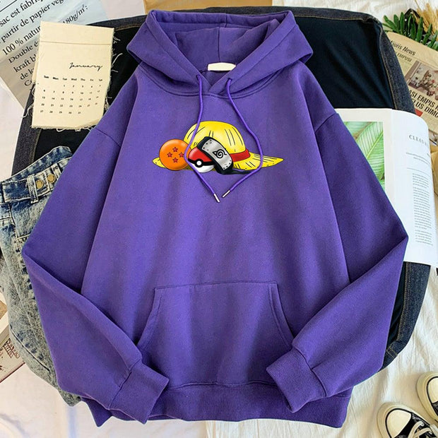 naruto one piece dragon ball pokemon hoodie purple
