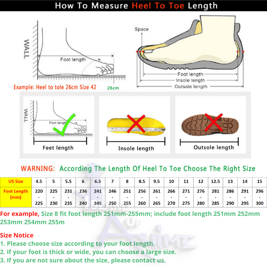 Goku Sneakers size chart