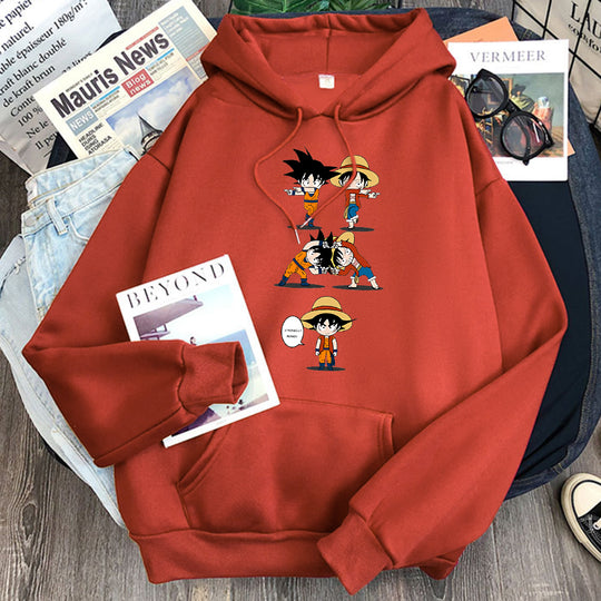 Goku and Luffy Hoodie brick red