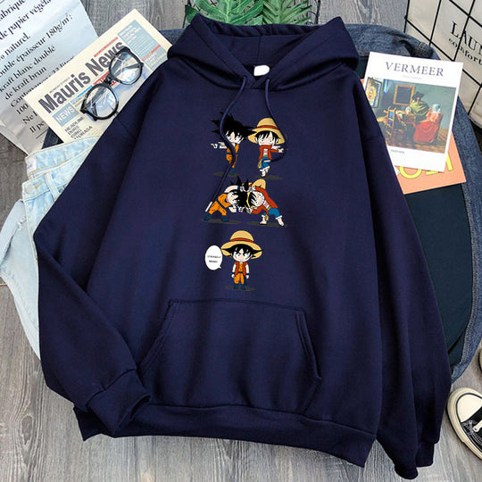 Goku and Luffy Hoodie navy blue