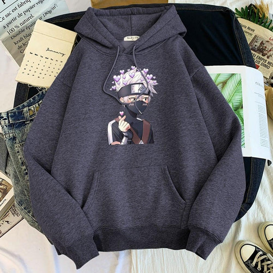 Kakashi love hoodie dark gray