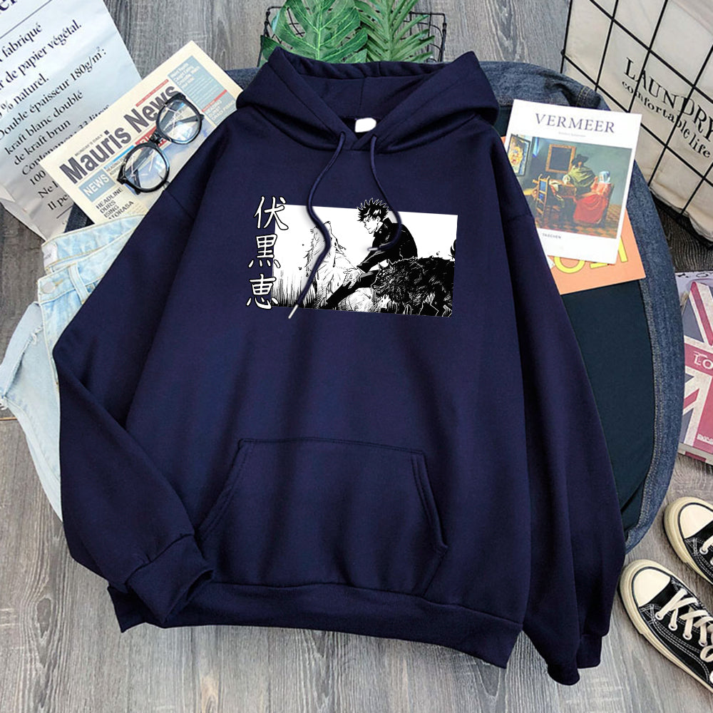 Megumi with Divine Dogs Hoodie navy blue