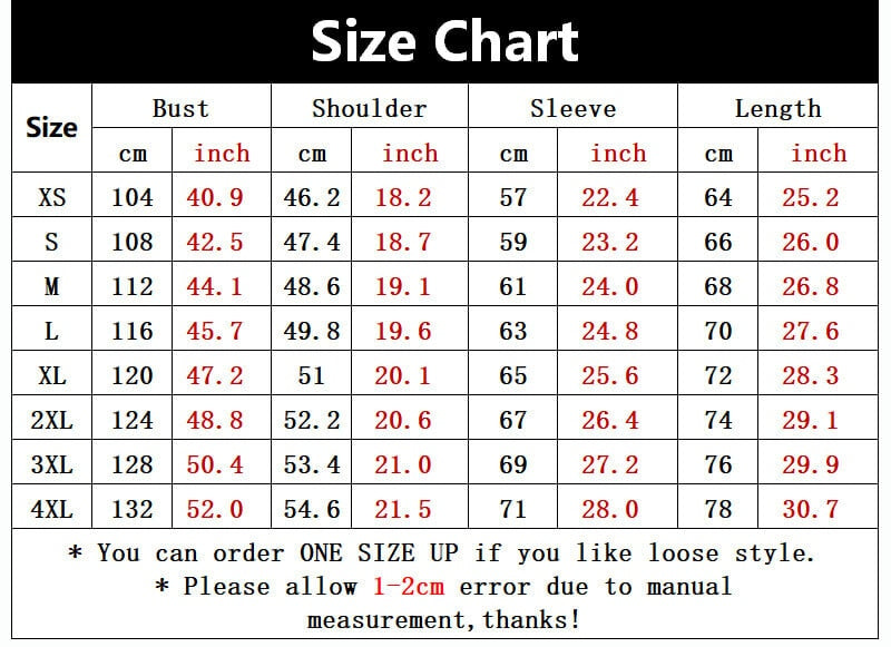 Itachi Death Hoodie size chart