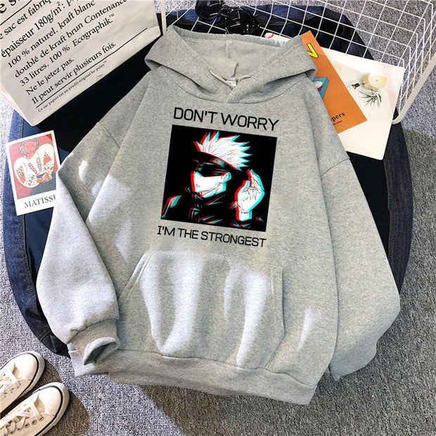 don't worry I am the strongest hoodie gray