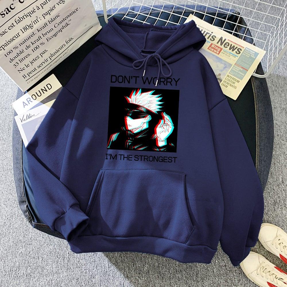don't worry I am the strongest hoodie navy blue