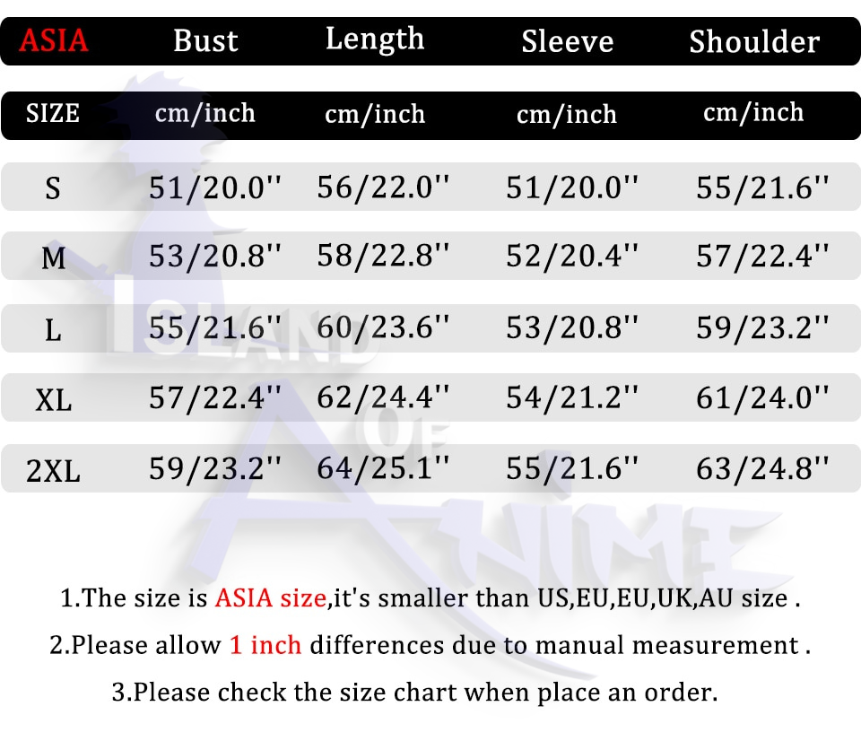 Ryomen Sukuna Hoodie size chart